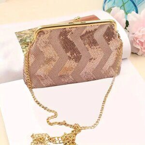 Pink Sequin Evening Crossbody Bag Gold Chain Kiss Lock NWT